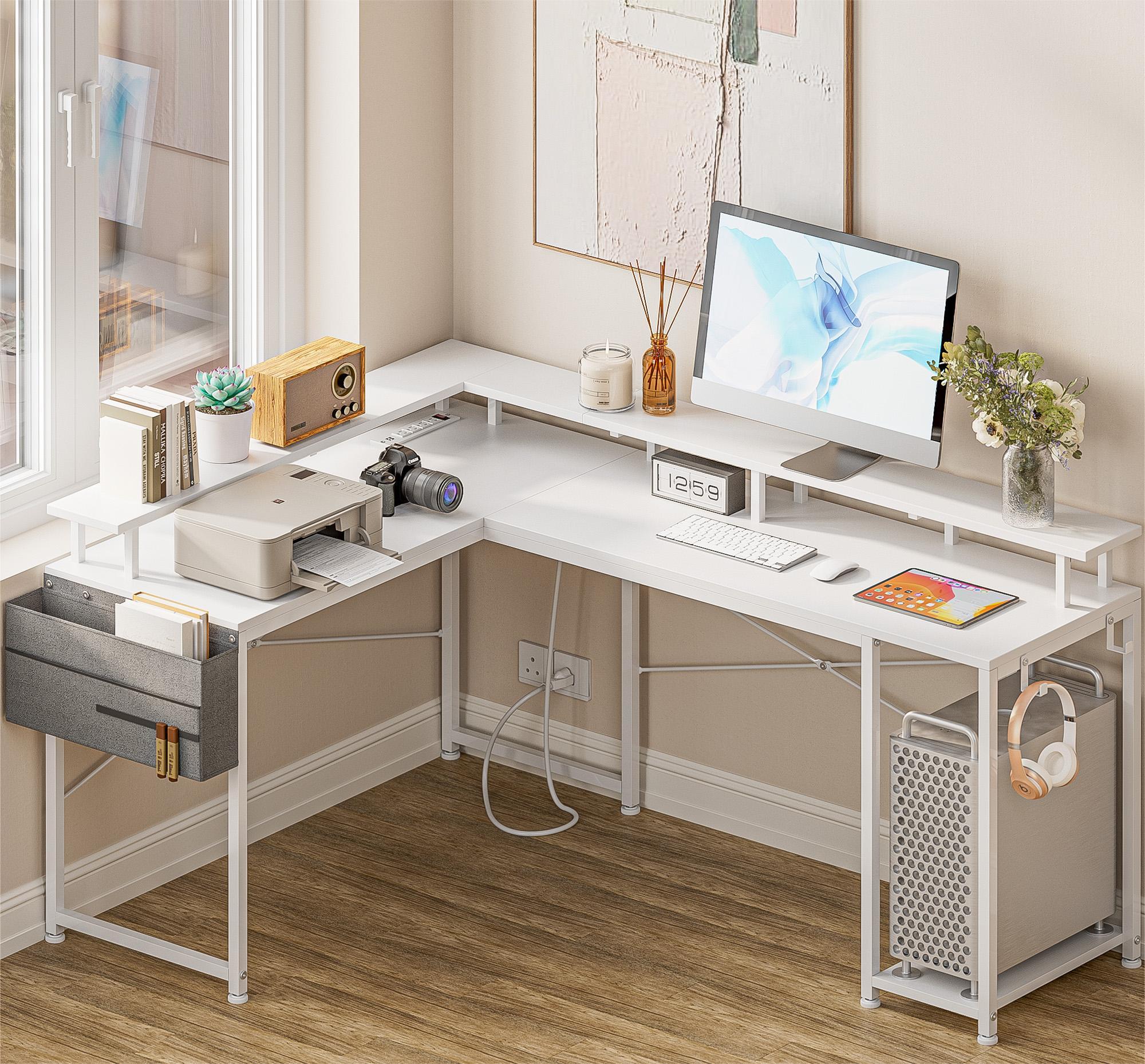 Novogratz Athena Computer Desk with Storage, White Marble