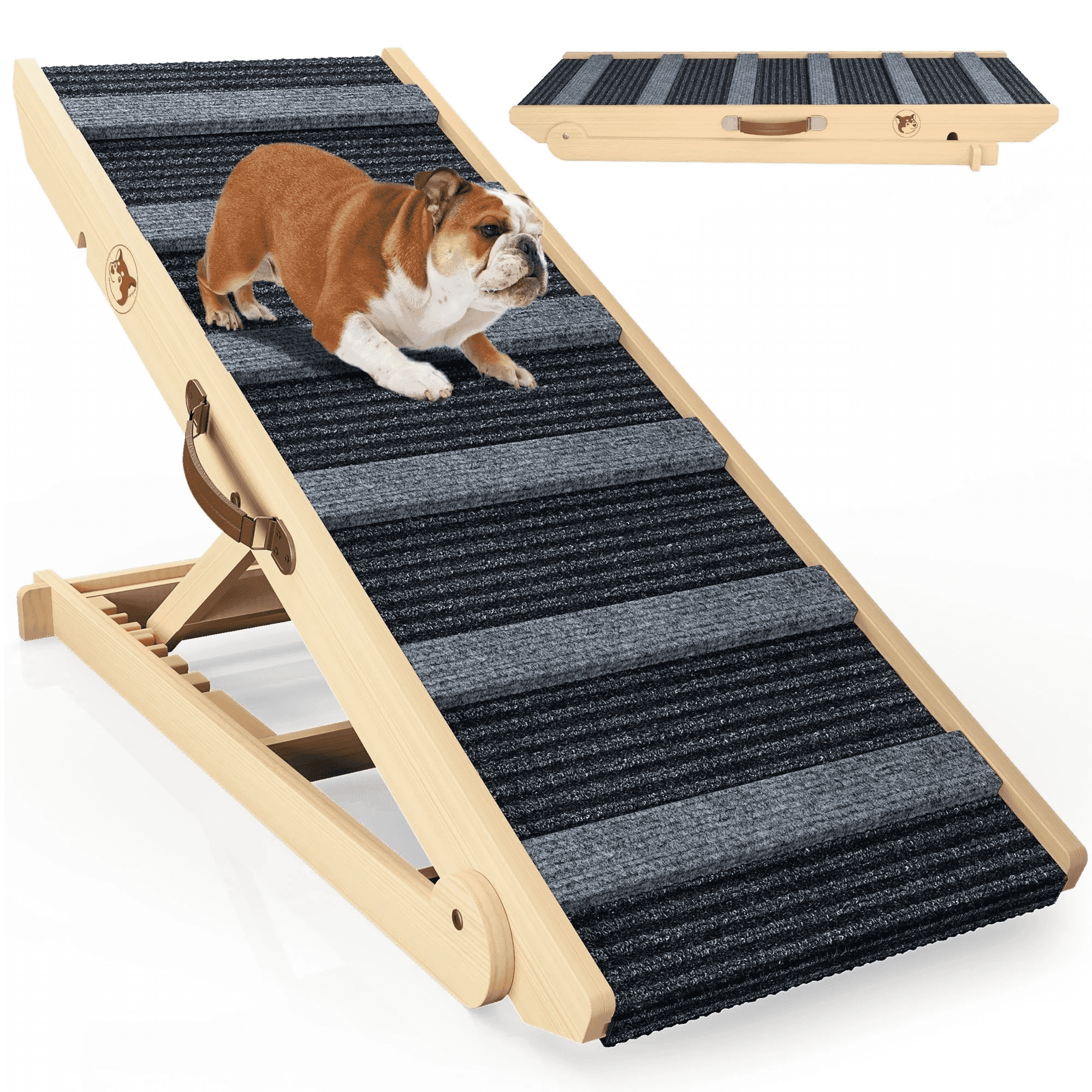 GIKPAL Adjustable Dog Ramp for Couch, Bed, Car, Wooden Pet Ramp for Small and Large Dogs & Cats, Height from 10.8" to 26.6"(Supports up to 150LBS)