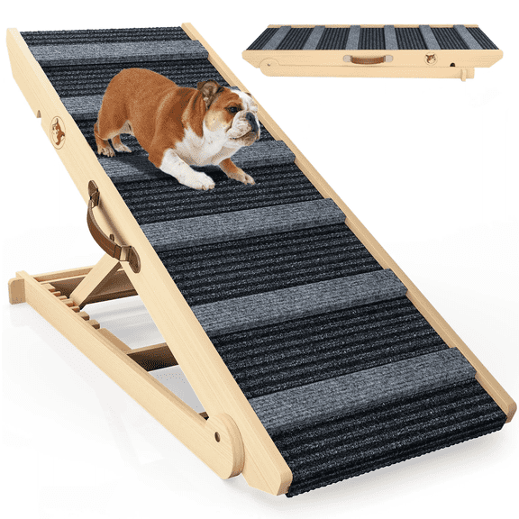 GIKPAL Adjustable Dog Ramp for Couch, Bed, Car, Wooden Pet Ramp for Small and Large Dogs & Cats, Height from 10.8" to 26.6"(Supports up to 150LBS)