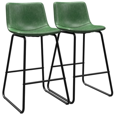 GIKPAL Bar Stools 26" Faux Leather Counter Height Barstools with Back Set of 2, Modern Counter Stools with Metal Legs and Footrest, Armless Chairs with Back for Kitchen Living Room Pub, Green