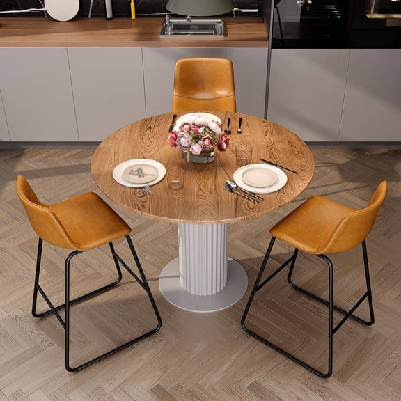 GIKPAL Bar Stools 26" Faux Leather Counter Height Barstools with Back Set of 2, Modern Counter Stools with Metal Legs and Footrest, Armless Chairs with Back for Kitchen Living Room Pub, Whiskey Brown