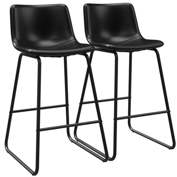 GIKPAL Bar Stools 26" Faux Leather Counter Height Barstools with Back Set of 2, Modern Counter Stools with Metal Legs and Footrest, Armless Chairs with Back for Kitchen Living Room Pub, Black