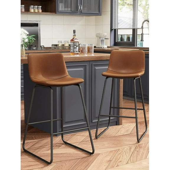 GIKPAL Bar Stools 26" Faux Leather Counter Height Barstools with Back Set of 3, Modern Counter Stools with Metal Legs and Footrest, Armless Chairs with Back for Kitchen Living Room Pub, Dark Brown