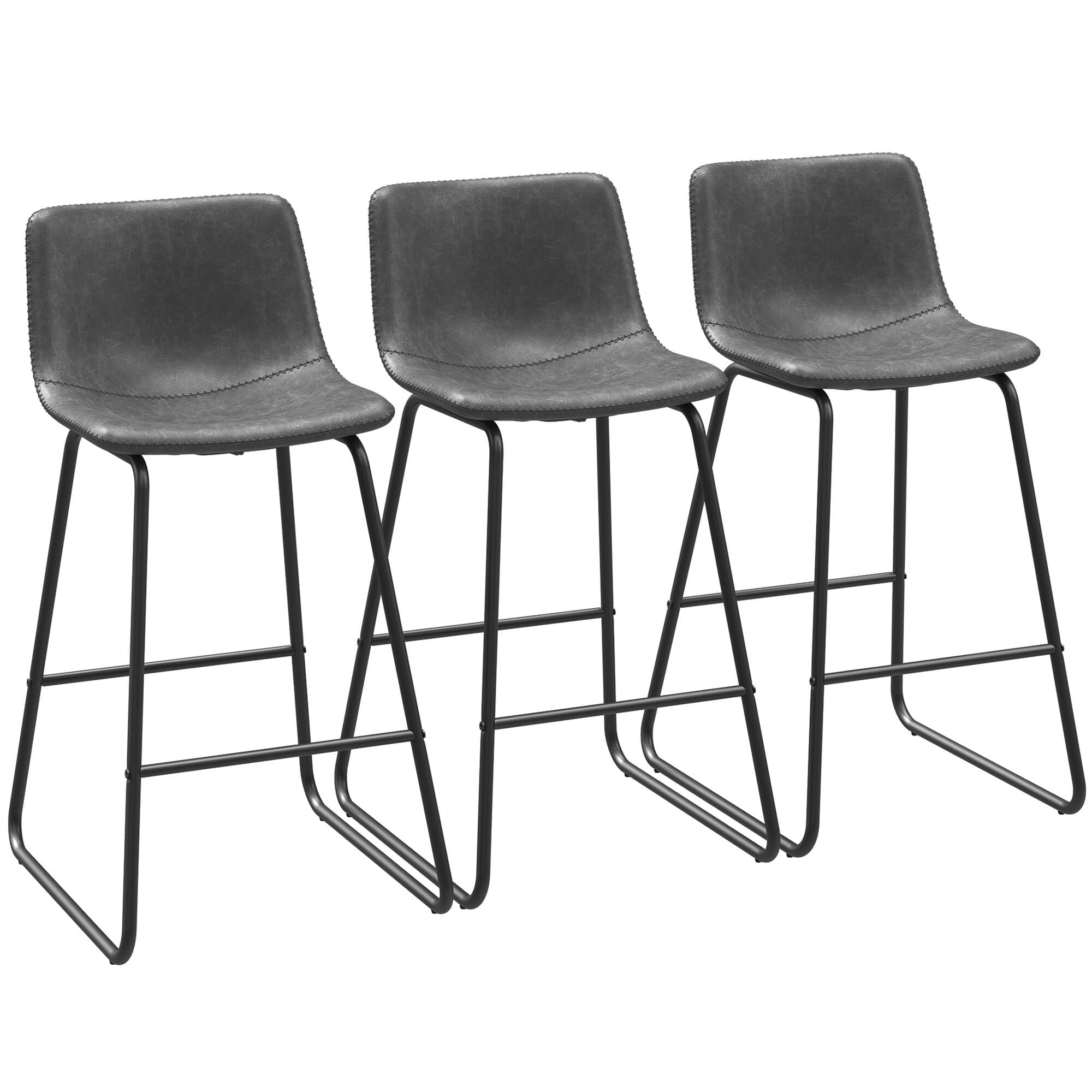 GIKPAL Bar Stools 26" Faux Leather Counter Height Barstools with Back Set of 3, Modern Counter Stools with Metal Legs and Footrest, Armless Chairs with Back for Kitchen Living Room Pub,Gray