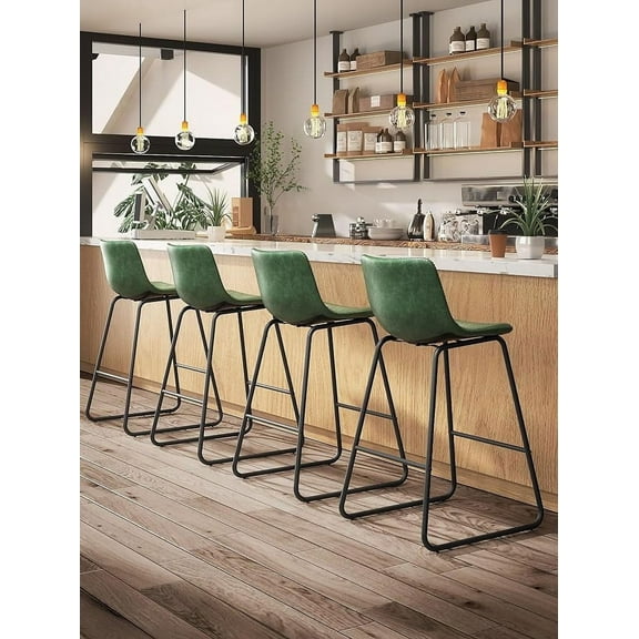 GIKPAL Bar Stools 26" Faux Leather Counter Height Barstools with Back Set of 4, Modern Counter Stools with Metal Legs and Footrest, Armless Chairs with Back for Kitchen Living Room Pub, Green
