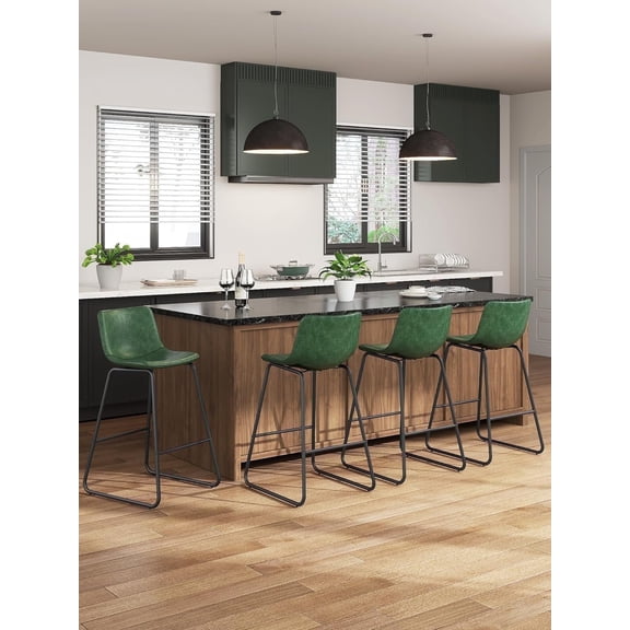GIKPAL Bar Stools 26" Faux Leather Counter Height Barstools with Back Set of 6, Modern Counter Stools with Metal Legs and Footrest, Armless Chairs with Back for Kitchen Living Room Pub, Green