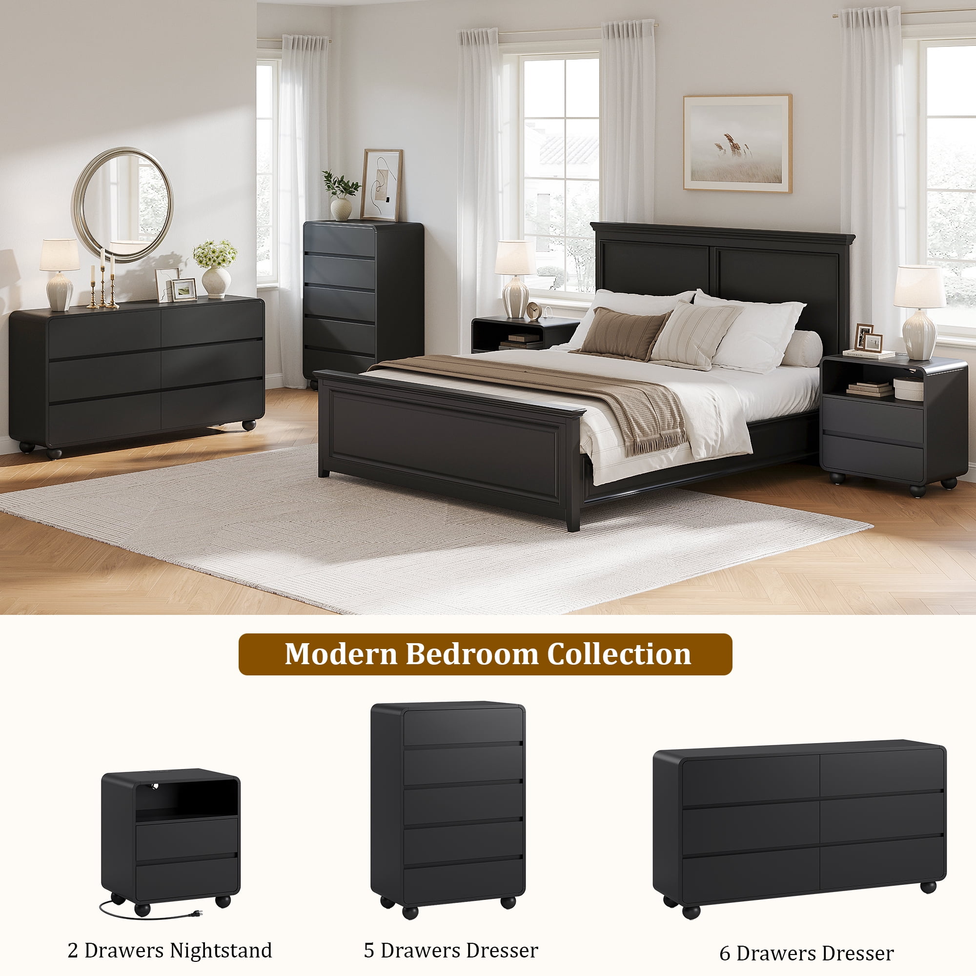 GIKPAL Bedroom Furniture Set 4 Includes 6 Drawer Dresser 5 Drawer Dresser Nightstand Set 2 Charging Station Modern Wood Dresser Nightstand Sets Black: A Straightforward Review