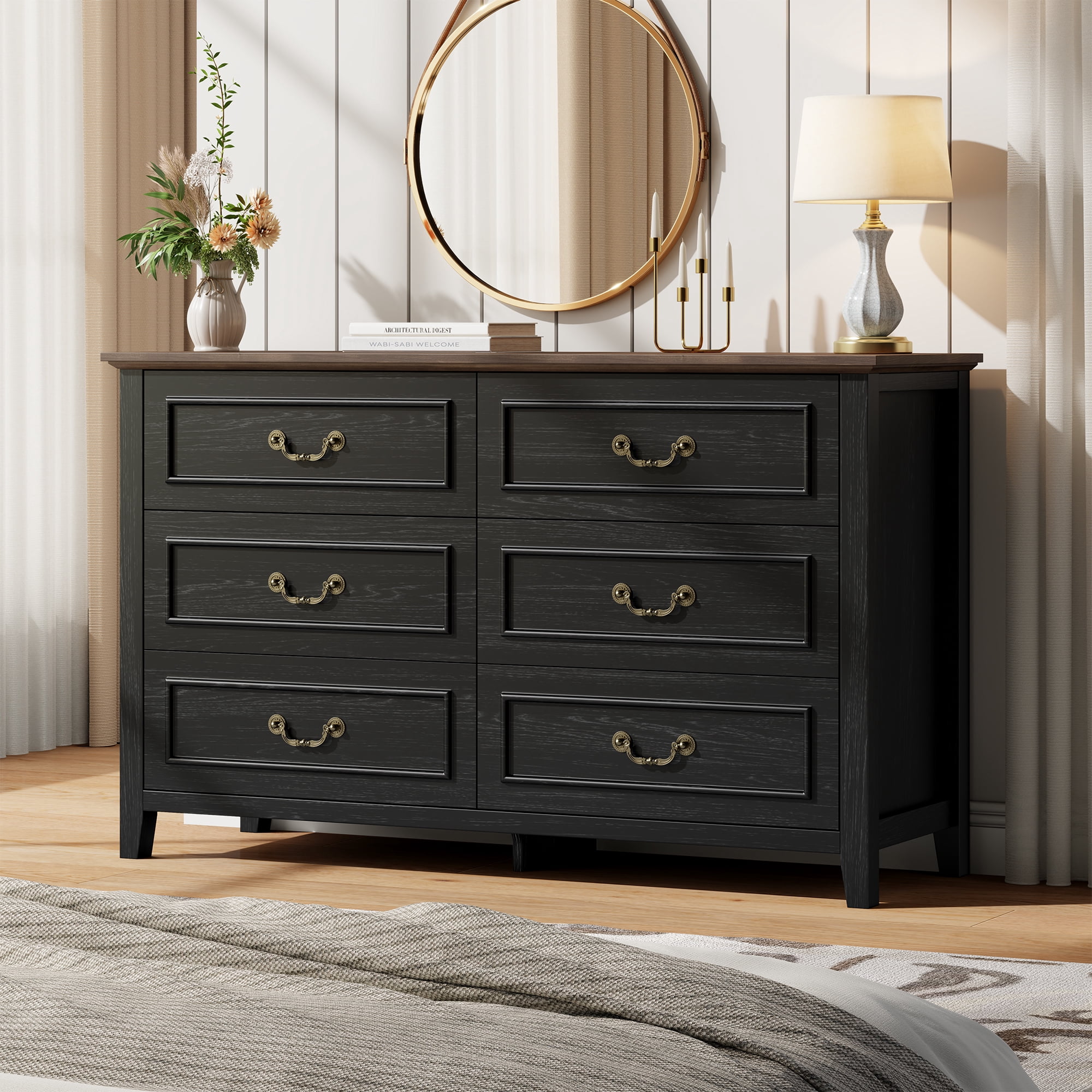 black wood dresser for bedroom 1Pc Contemporary 8 Drawer Dresser Black Finish Solid Wood Wooden Bedro main image 1