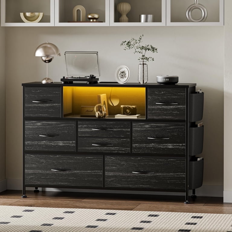 GIKPAL Black Dresser TV Stand, Dressers for Bedroom with LED Lights, Chest  of Drawers with Power Outlets, Storage 8 Fabric Drawers Organizer  Nightstand, Bedroom Furniture - Walmart.com