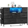 thumbnail image 1 of GIKPAL Black Dresser with LED Lights, Dressers for bedroom TV Stand with 8 Drawers and Side Pockets, Fabric Chest of Drawers with Power Outlet & Sturdy Frame & Wood Top to 50" TV, 1 of 7