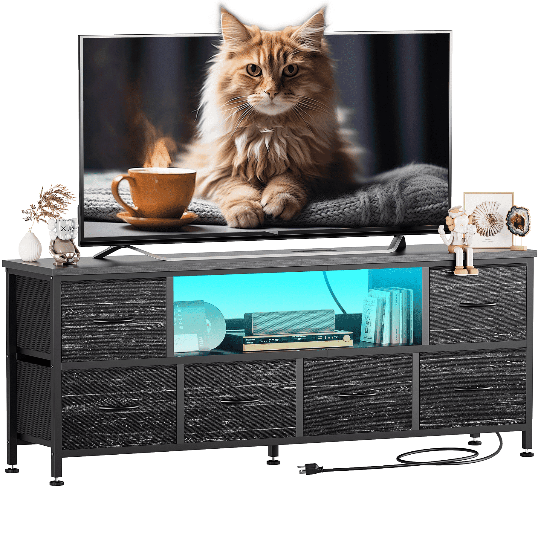 GIKPAL Black Dresser with 6 Drawers, TV Stands for 55 inch TV, TV Stand ...