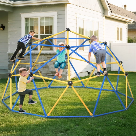 GIKPAL 10FT Dome Climber for Kids 3 to 10 Outdoor Play Equipment, Supports up to 1000lbs Jungle Gym, Anti-Rust, Easy Assembly, Yellow+Blue