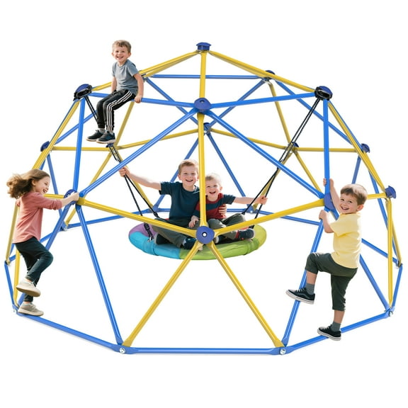 GIKPAL 10FT Dome Climber for Kids 3 to 10 Outdoor Play Equipment, Supports up to 1000lbs Jungle Gym, Anti-Rust, Easy Assembly, Yellow+Blue