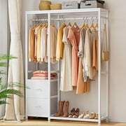 GIKPAL Clothes Rack, 72.8 Heavy Duty Garment Rack for Clothing Storage with Shelves Clothing Rack with 2 Drawers, 4 Hooks, 2 Hanging Rods Freestanding Closet Organizer, White