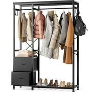 GIKPAL Clothes Racks, 72.8 Heavy Duty Garment Rack for Clothing Storage with Shelves Closet Shelves with 2 Drawers, 4 Hooks, 2 Hanging Rods Freestanding Closet Organizer, Black