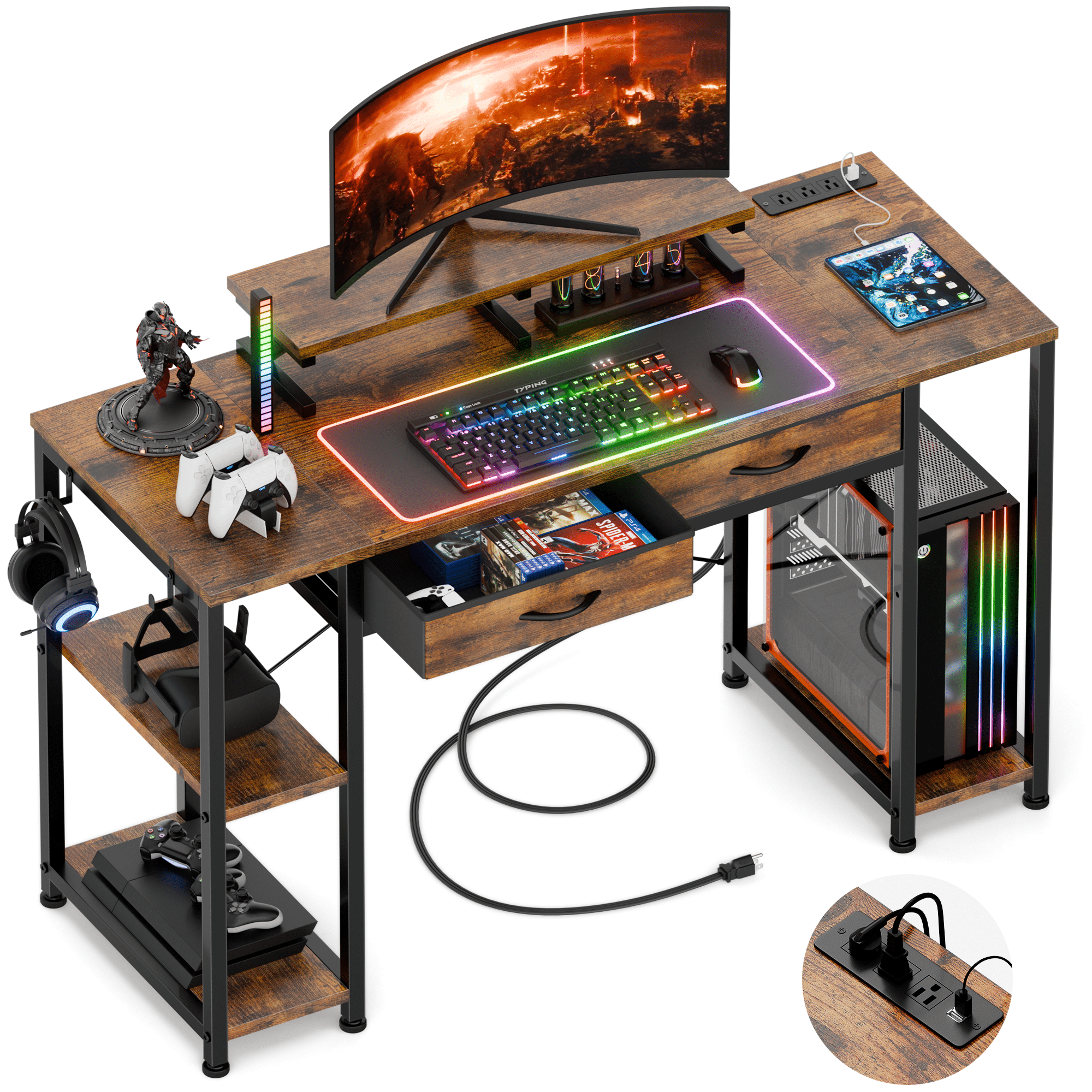 GIKPAL Computer Desk 47” Gaming Desk Home Office Desk with Drawers and