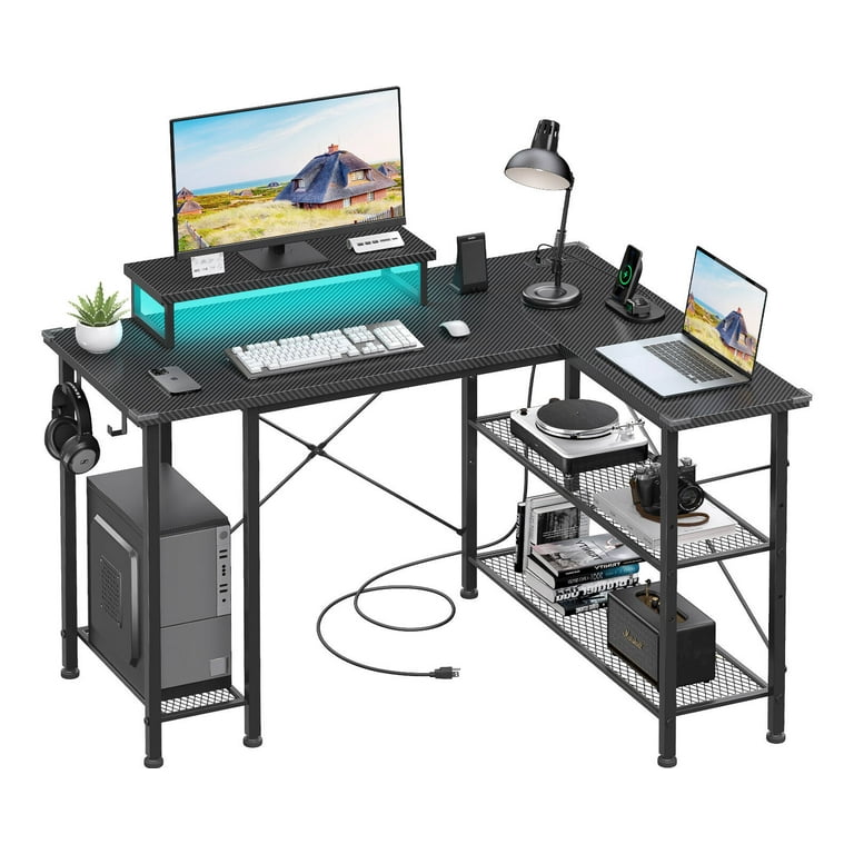 GIKPAL Computer Desk 47” Gaming Desk with LED Lights Home Office 