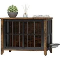 GIKPAL Dog Crate Furniture with 2 Adjustable Dog Bowls, Dog Kennel Indoor with Lockable Doors, 32" Pet Carrier House for Medium, Brown