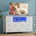 thumbnail image 1 of GIKPAL TV Stand Dresser, Chest of Drawers with LED Lights & Power Outlets, White PU Drawer Dresser for 50" 60" Long TV, 1 of 10