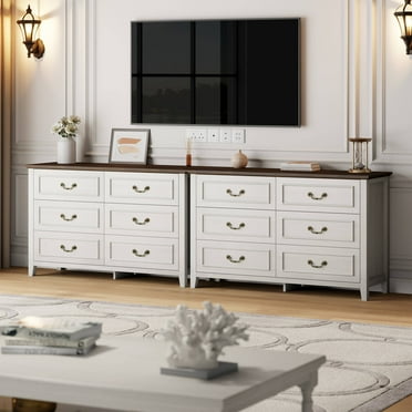 GIKPAL White Dresser for Bedroom Set of 2, 6 Drawers Wood Dresser with Antique Handles, Farmhouse Rustic Chest of Drawers for Bedroom, Living Room, Entryway & Hallway