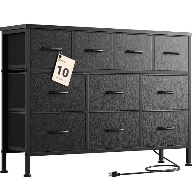 GIKPAL Dresser TV Stand, 10 Drawer Dresser for Bedroom with Power