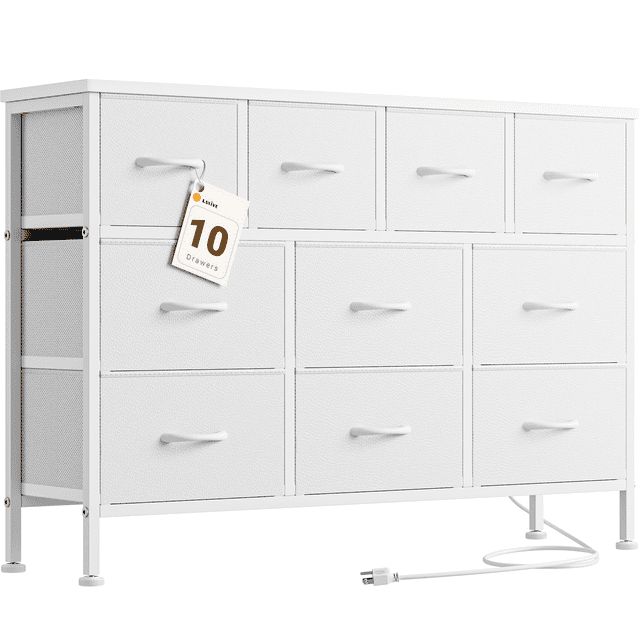 GIKPAL Dresser TV Stand, 10 Drawer Dresser for Bedroom with Power