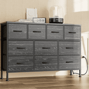 GIKPAL Dresser TV Stand, 10 Drawer Dressers for Bedroom with Power Outlet, Chest of Drawers for 43" Long TV, Fabric Dresser for Storage and Organization, Black