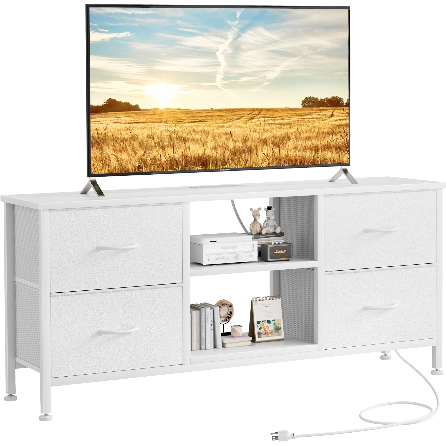 GIKPAL Dresser TV Stand for 55" TV White Dresser for Bedroom with 4
