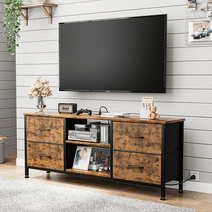 GIKPAL Dresser TV Stand, Dressers for Bedroom TV Stand 4 Drawers with Power Outlet for 50" TV Chest of Drawers for Living Room, Brown