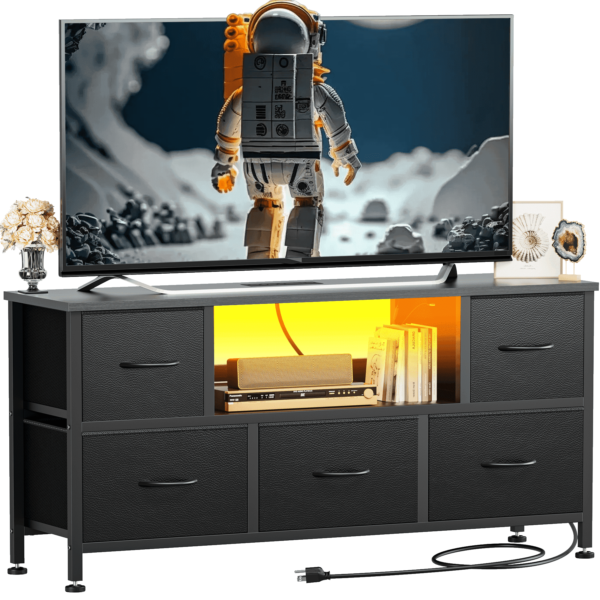 GIKPAL Dresser TV Stand, Fabric Dressers for Bedroom TV Stands for 50" TV with 5 Drawers, Chest ...