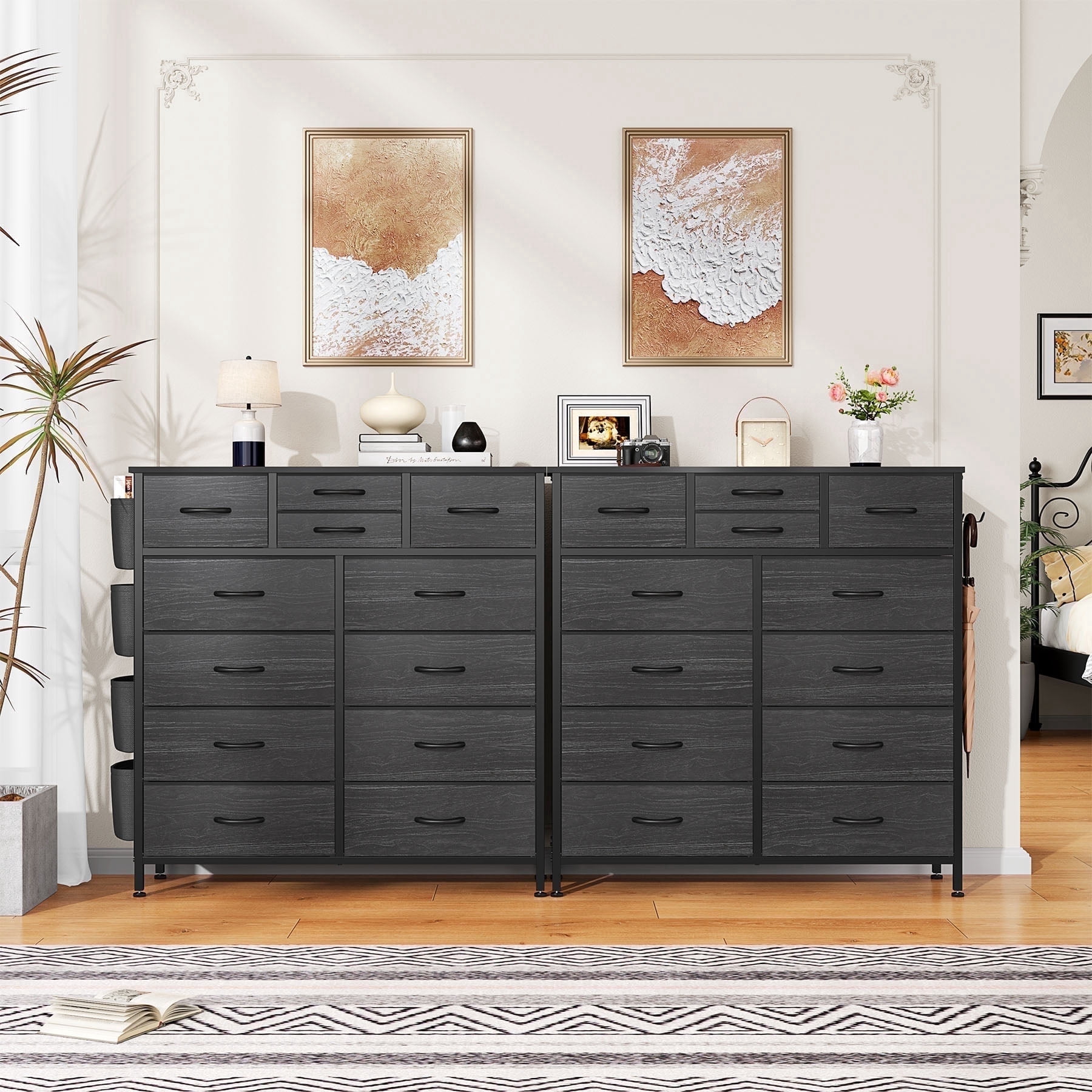 GIKPAL Dressers for Bedroom, 2 Pack Black Dresser with 12 Drawers Fabric Furniture Dresser Storage Units Organizer for Closet Living Room Hallway