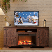 GIKPAL Fireplace TV Stand for TVs up to 65", 1400W Farmhouse TV Stand with Electric Fireplace, Entertainment Center for Living Room with Storage Cabinets/Adjustable Shelves, Rustic Brown