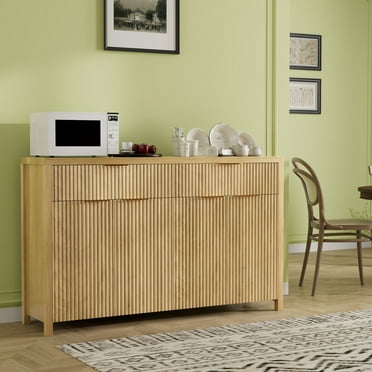 GIKPAL Sideboard Buffet Cabinet with Fluted Doors, Kitchen Storage Cabinet with Drawers and Adjustable Shelves, Boho TV Stand Living Room, Accent Cabinet for Entryway, Dining Room, Natural Oak