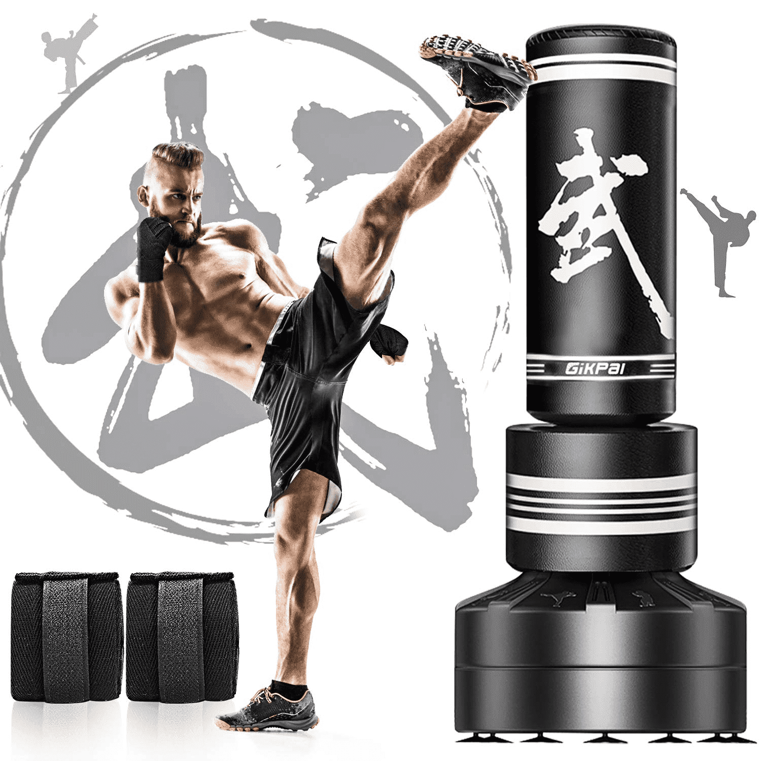 GIKPAL Freestanding Punching Bag 67''-180lbs with Stand Kickboxing Bag with 2 Hand Warps for Adult Youth，Black