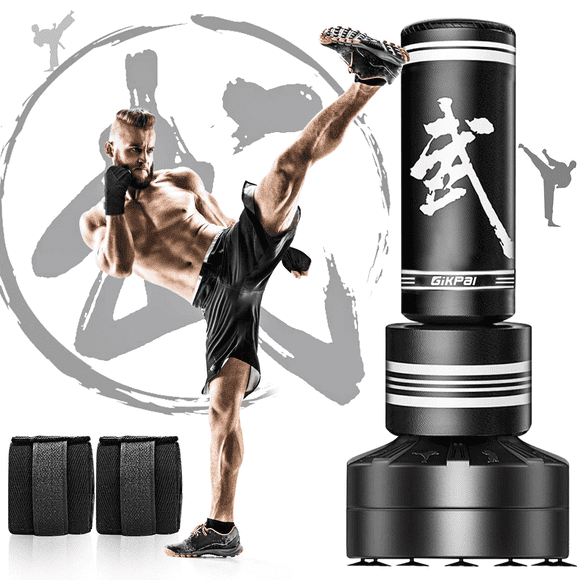 GIKPAL Freestanding Punching Bag 67''-180lbs with Stand Kickboxing Bag with 2 Hand Warps for Adult Youth，Black