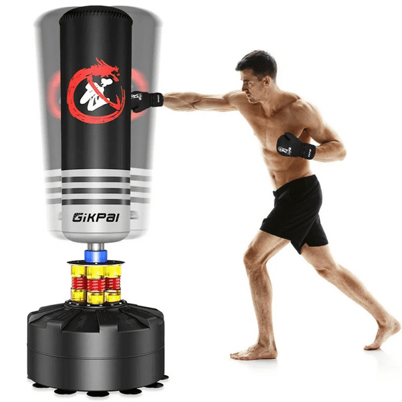 GIKPAL Freestanding Punching Bag 70''-180lbs with Stand for Adult Teens Kids, Kickboxing Bag with 12 Suction Cup Base for Home Office Gym,Black