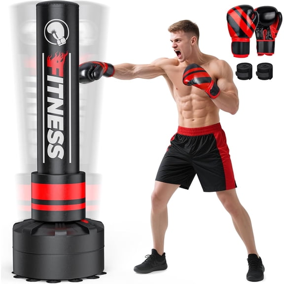 GIKPAL Freestanding Punching Bag for Adults 67'' Heavy Boxing Bag with Boxing Gloves, No Spring Low-Noise Standing Bag for Home Office Kickboxing