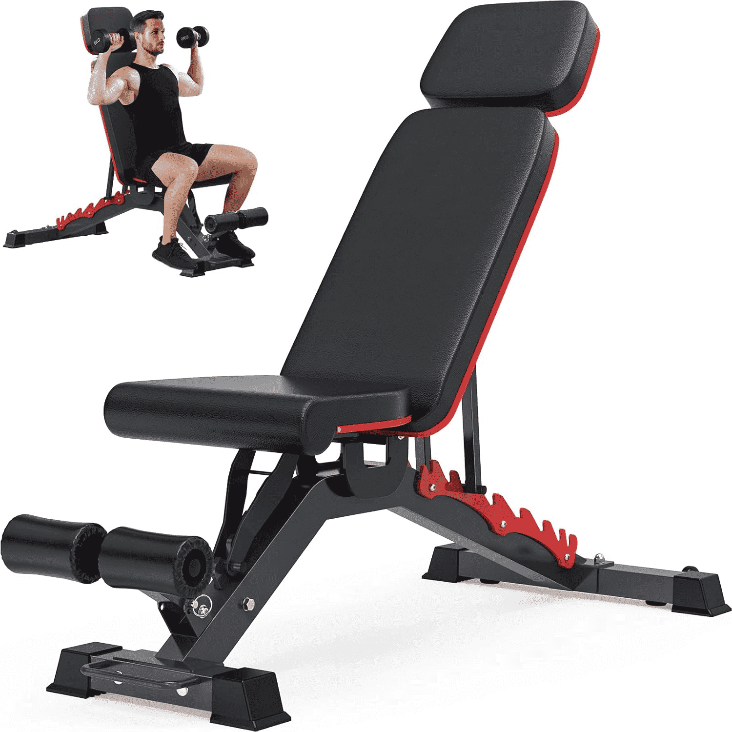 GIKPAL Heavy-duty 8 Positions Adjustable Weight Bench Workout Bench with Extra Headrest for Home Gym Full Body Strength Training,support up to 1200lbs