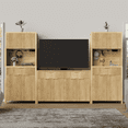 thumbnail image 1 of GIKPAL 3Pcs Pantry Storage Cabinet - Fluted Sideboard and Pantry Cabinet Set with Drawers, Modular Furniture Cabinet TV Stands for Living Room, Natural Oak, 1 of 11