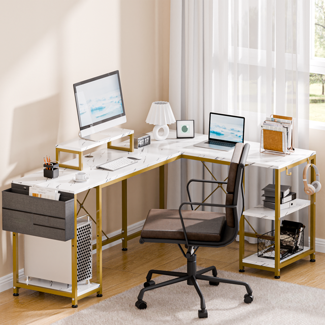 GIKPAL L Shaped Computer Desk, 95" Reversible Corner Computer Desk with