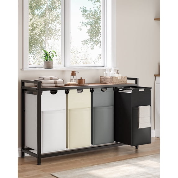 GIKPAL Laundry Basket, 156L Large Double, Freestanding Laundry Hamper 4 Section with Top Shelf & 4 Removable Washable Bags & Side Pockets for Dorm