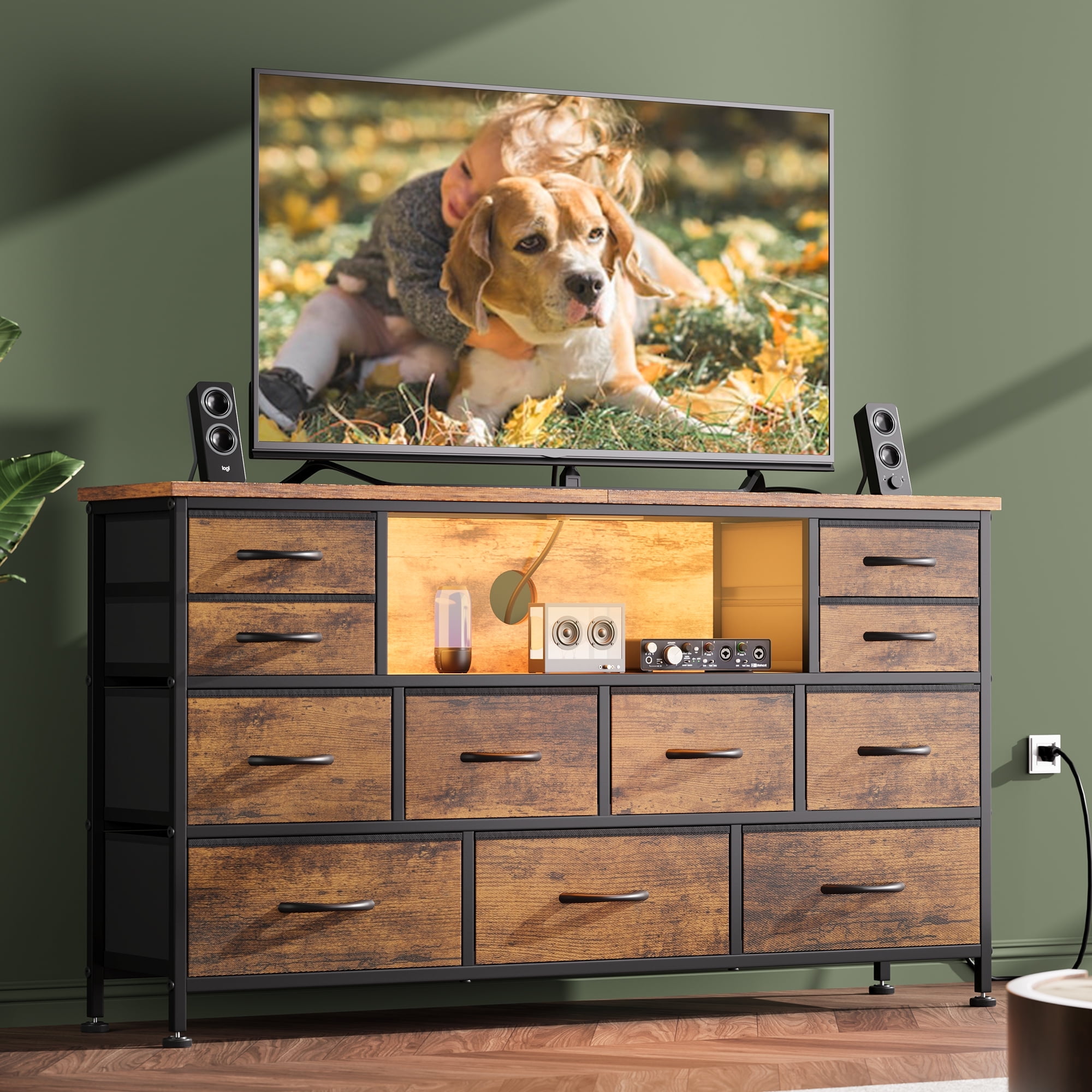 GIKPAL TV Stand Dresser, Chest of Drawers with LED Lights