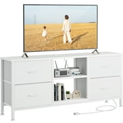 GIKPAL Modern TV Stand with 4 Drawer Dressers for TVs up to 50", Wood & Metal White