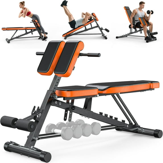 GIKPAL 8 Positions Multi-Functional FID Weight Bench for Full Body Workout – Hyper Back Extension, Roman Chair, Adjustable Ab Sit up Bench, Incline Decline Bench, Flat Bench,Support up to 1000lbs