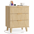 thumbnail image 1 of GIKPAL Night Stands for Bedroom, Modern Bedside Table with 3 Drawers & Charging Station,Fluted Panel End Tables for Bedroom & Living Room, Natural, 1 of 9