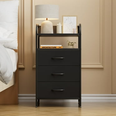 GIKPAL Nightstand Black, 3 Drawer Dresser Night Stand for Bedroom with Storage, Side Bedside Table with 2 Shelves, End Table for Entryway Bedroom Furniture for Adult, All Age Group
