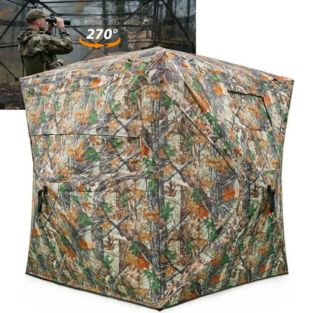 GIKPAL Portable 2-3 Person 270 Degree See Through Hunting Blind Pop-Up Ground Blind with Tie-downs & Carrying Bag for Deer, Duck and Turkey Hunting