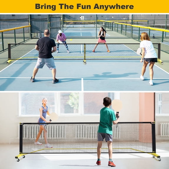 GIKPAL Portable Pickleball Net with Wheels, 22 FT & Half Court 11 FT Pickle Ball Net System with Carrying Bag for Driveway Backyard,Red