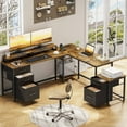 thumbnail image 1 of GIKPAL Reversible L Shaped Desk,Computer Desk with File Drawers & Power Outlet, Gaming Desk with Storage Shelves,Home Office Desk, Brown, 1 of 5