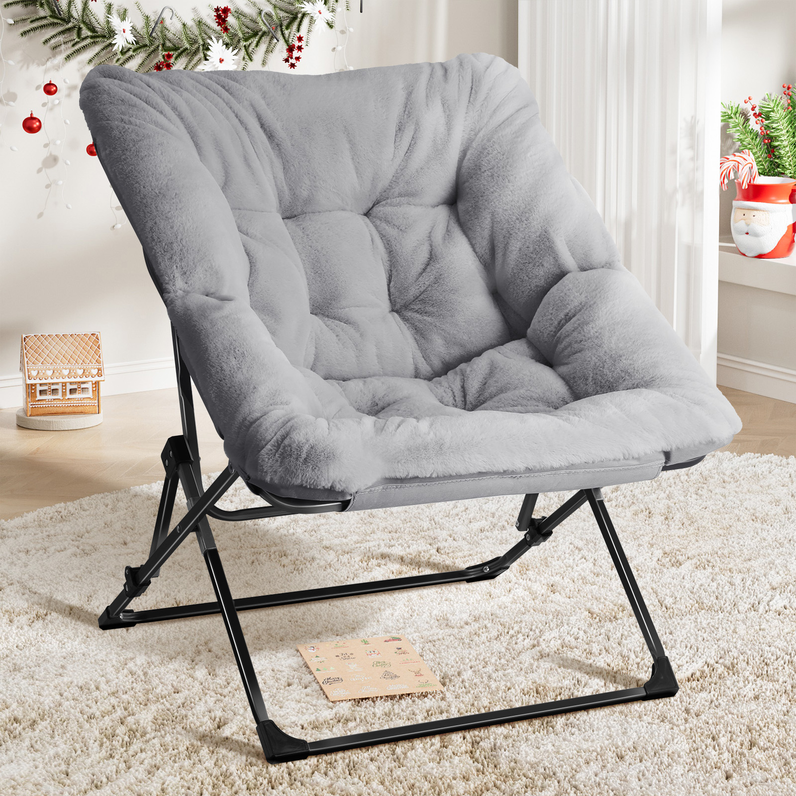 GIKPAL Saucer Chair, Comfy Bedroom Chairs, Oversized Folding Faux Fur Chair for Living Room, Balcony and Study, Flexible Seating Chair for Kids Teens Adults, Grey - image 1 of 8